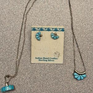 Native American handcrafted Turquoise and Silver Earrings and necklace sets